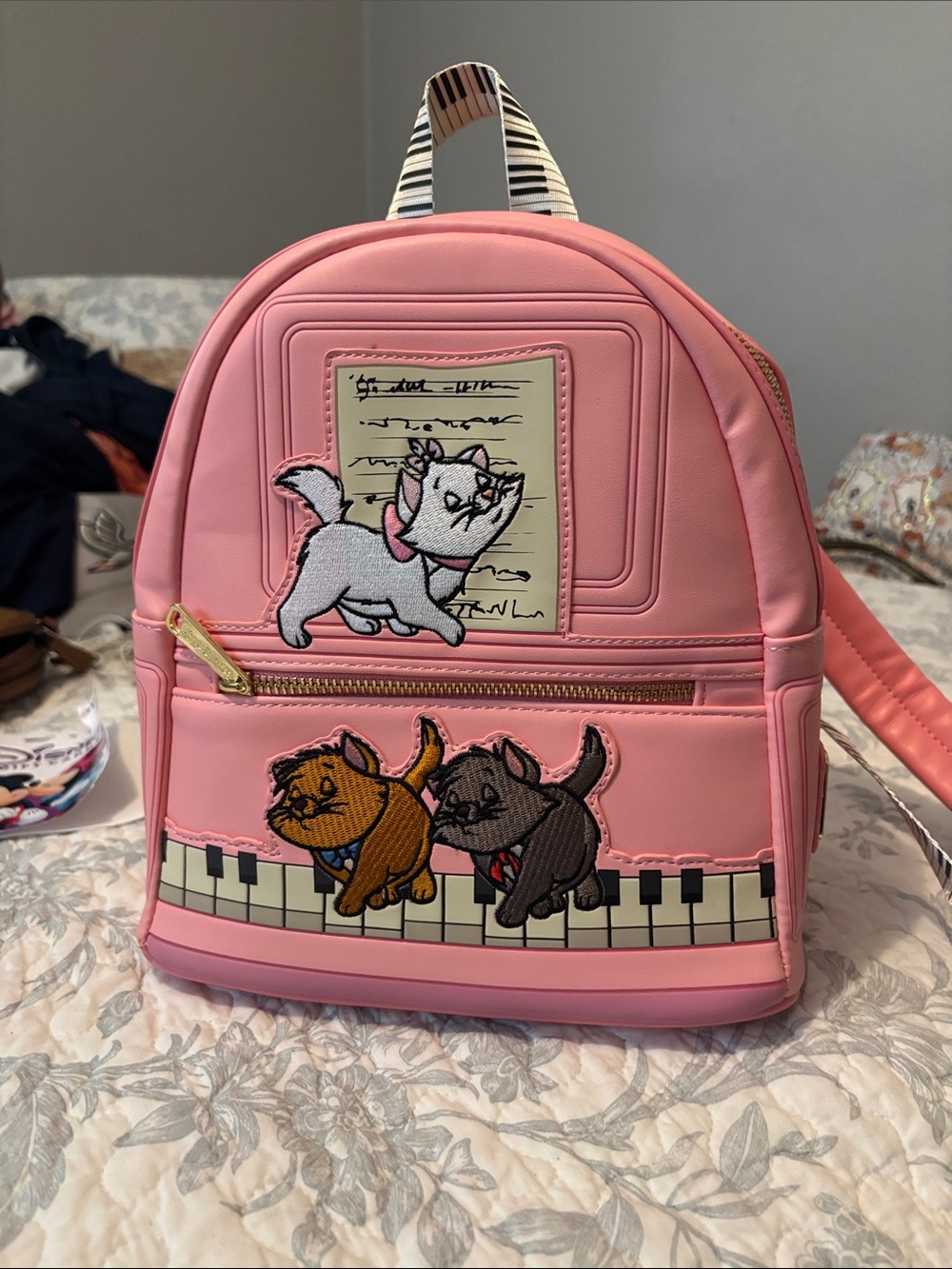 Disney Pink Mini Backpack with Embroidered Aristocats & Piano Key Trim